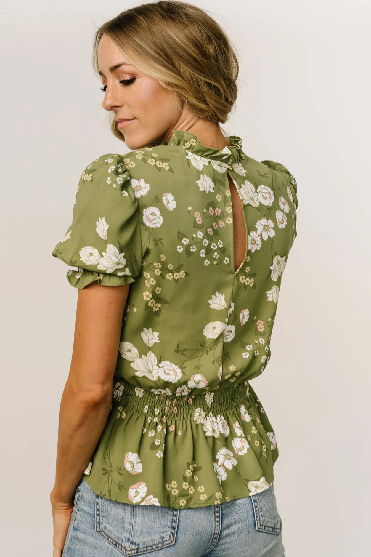 New Baltic Born Beth Peplum Top | Olive Floral OliveFloral