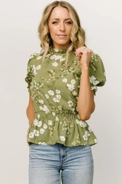 New Baltic Born Beth Peplum Top | Olive Floral OliveFloral