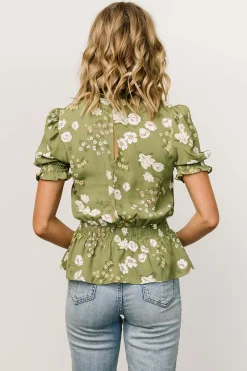 New Baltic Born Beth Peplum Top | Olive Floral OliveFloral