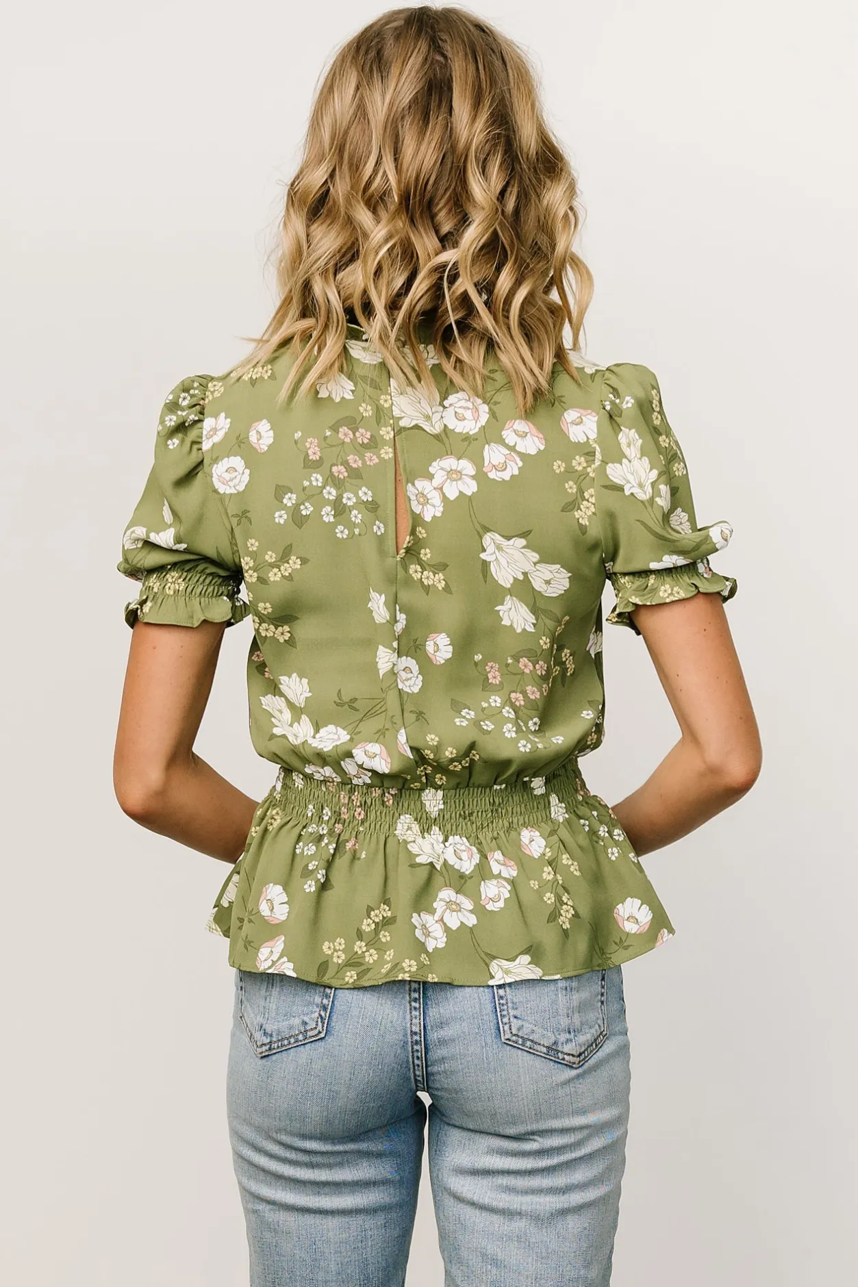 New Baltic Born Beth Peplum Top | Olive Floral OliveFloral