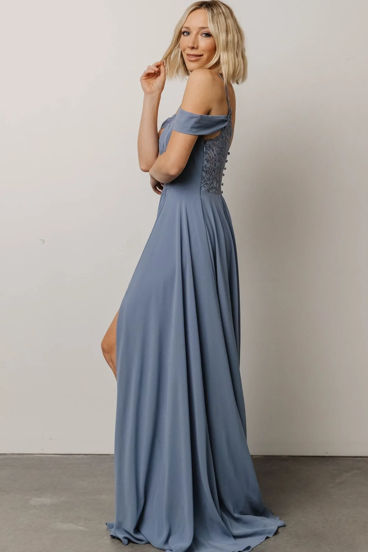 Clearance Baltic Born Bianca Lace Maxi Dress | Dusty Blue DustyBlue