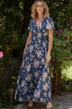 Best Baltic Born Birdie Maxi Dress | Blue + Blush Floral Blue+BlushFloral