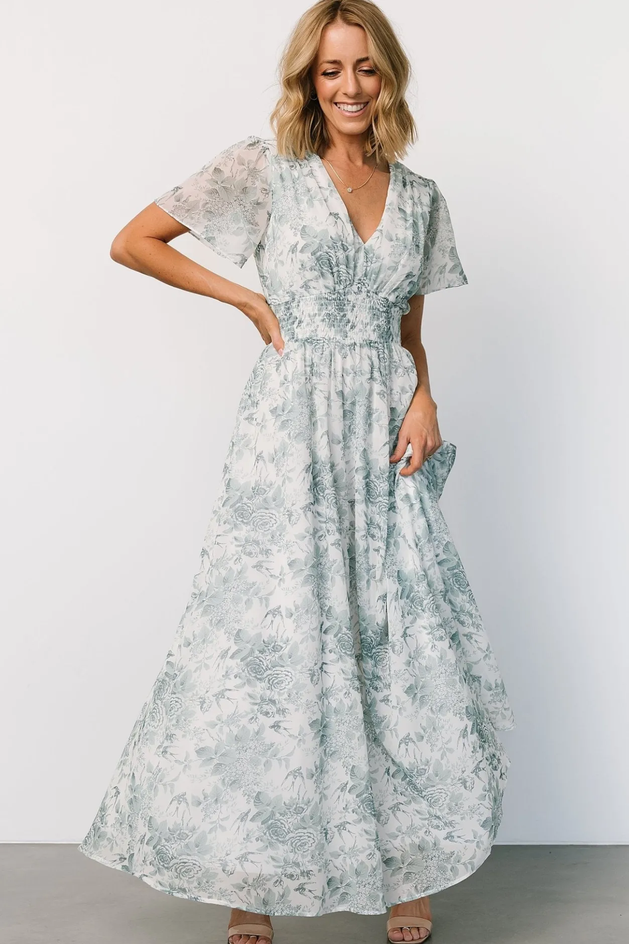 Outlet Baltic Born Birdie Maxi Dress | White + Sage Floral White+SageFloral