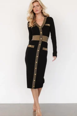 Outlet Baltic Born Birgitta Ribbed Sweater Dress | Black + Gold Black+Gold