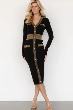Outlet Baltic Born Birgitta Ribbed Sweater Dress | Black + Gold Black+Gold
