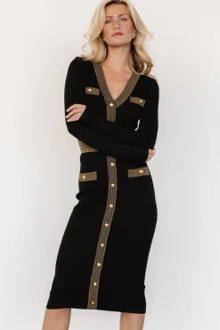 Outlet Baltic Born Birgitta Ribbed Sweater Dress | Black + Gold Black+Gold