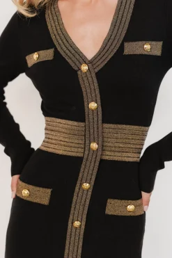 Outlet Baltic Born Birgitta Ribbed Sweater Dress | Black + Gold Black+Gold