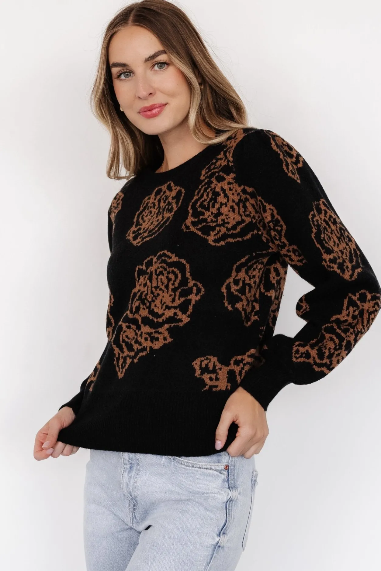 New Baltic Born Blake Floral Sweater | Black + Camel Black+Camel