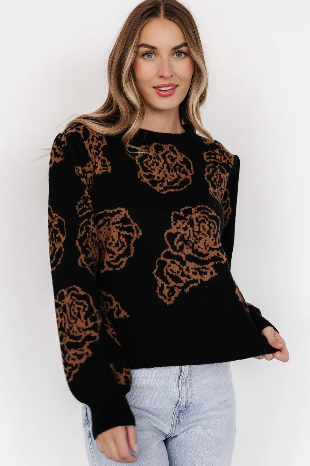 New Baltic Born Blake Floral Sweater | Black + Camel Black+Camel