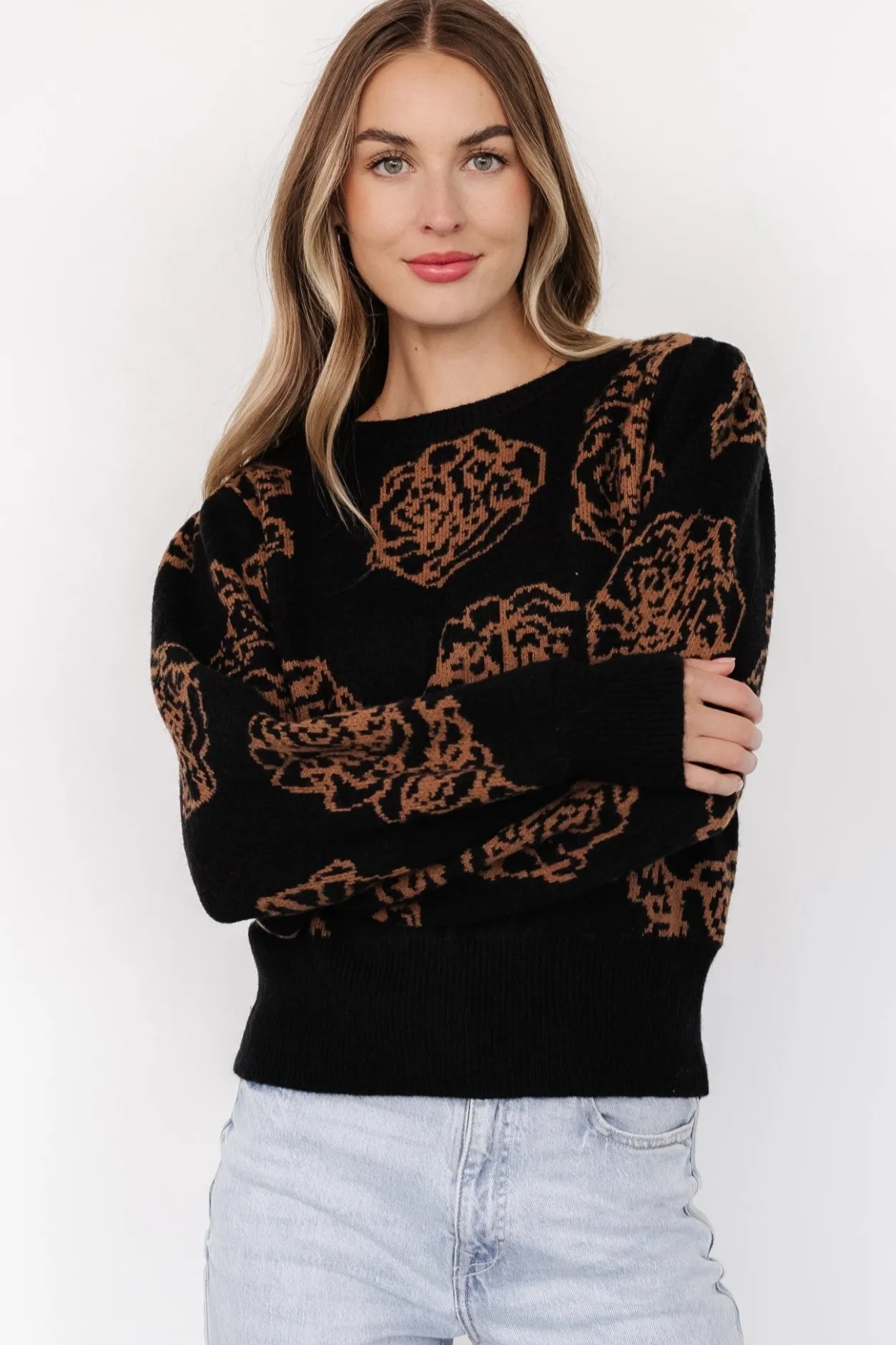 New Baltic Born Blake Floral Sweater | Black + Camel Black+Camel