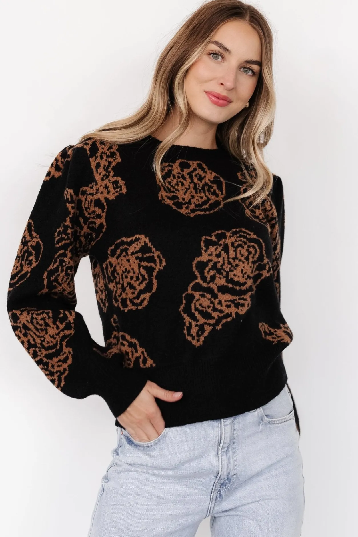 New Baltic Born Blake Floral Sweater | Black + Camel Black+Camel