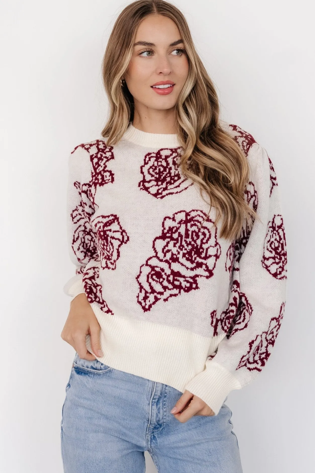 Discount Baltic Born Blake Floral Sweater | Off White + Burgundy OffWhite+Burgundy