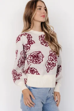 Discount Baltic Born Blake Floral Sweater | Off White + Burgundy OffWhite+Burgundy