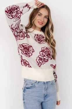 Discount Baltic Born Blake Floral Sweater | Off White + Burgundy OffWhite+Burgundy
