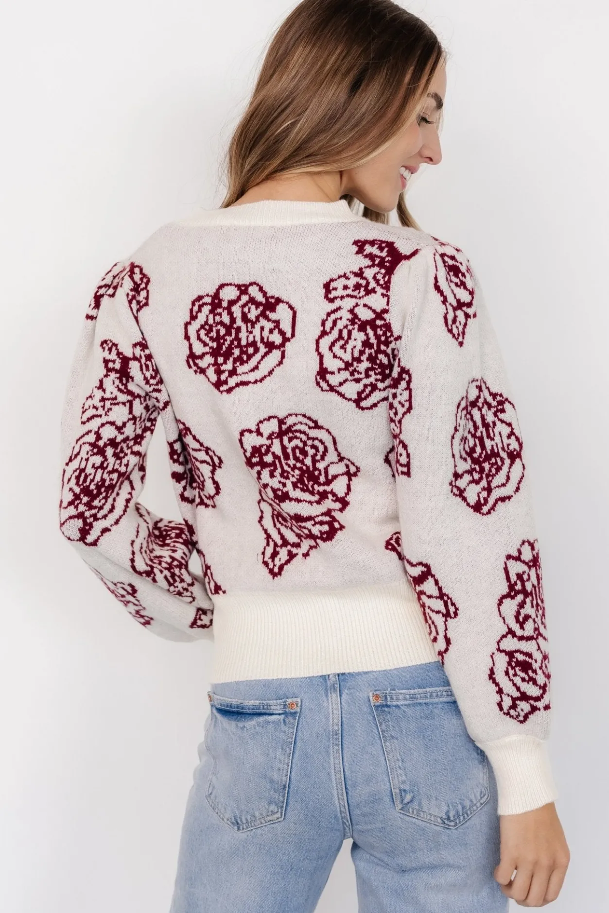 Discount Baltic Born Blake Floral Sweater | Off White + Burgundy OffWhite+Burgundy