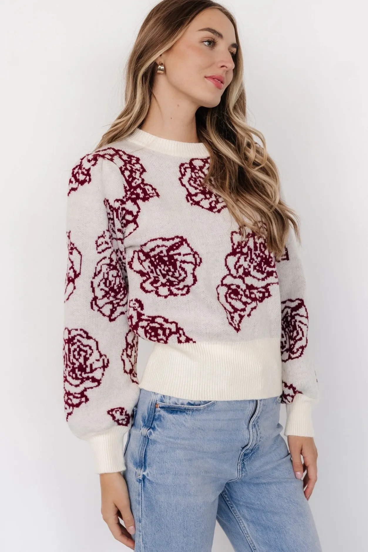 Discount Baltic Born Blake Floral Sweater | Off White + Burgundy OffWhite+Burgundy