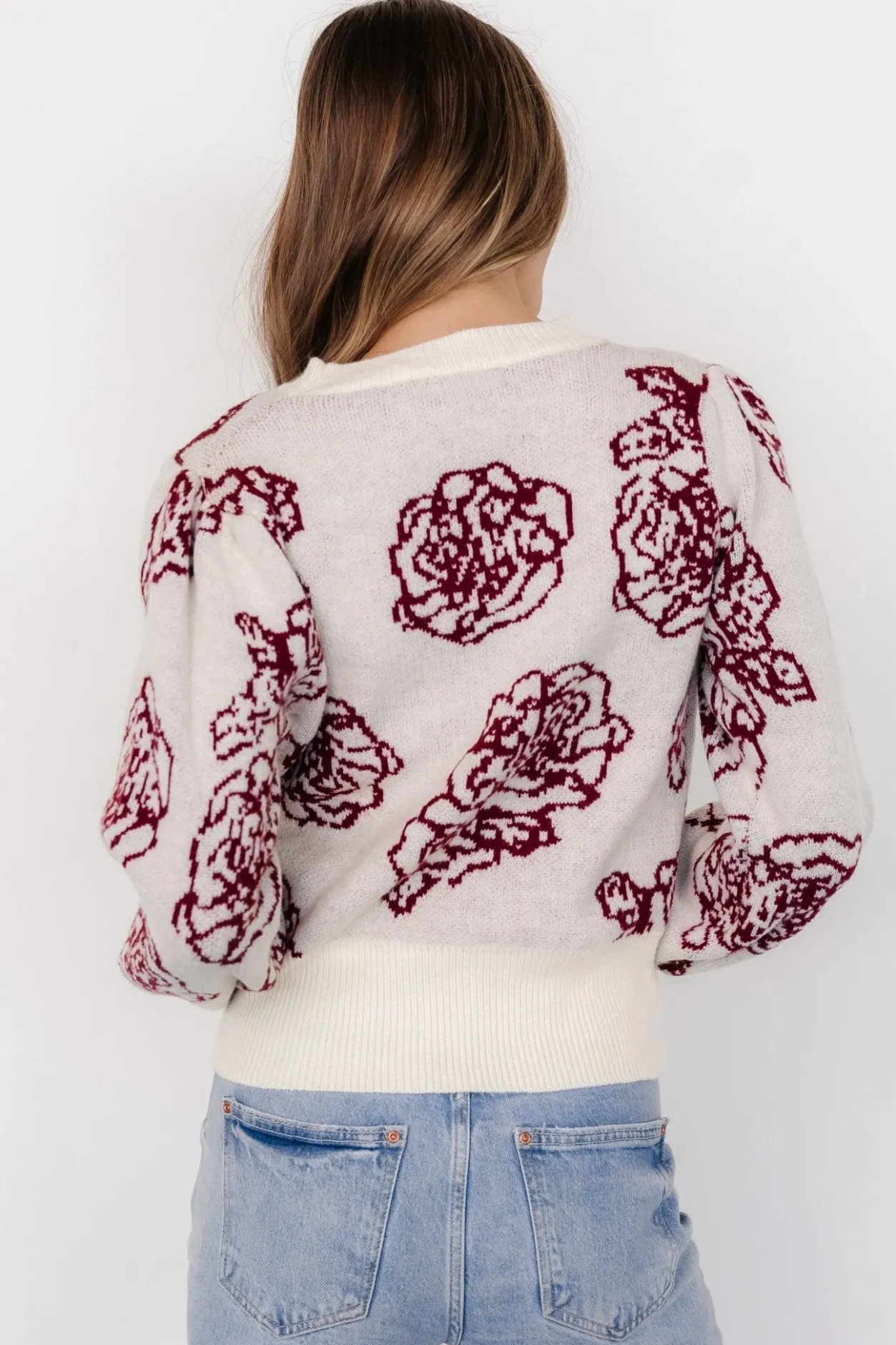 Discount Baltic Born Blake Floral Sweater | Off White + Burgundy OffWhite+Burgundy