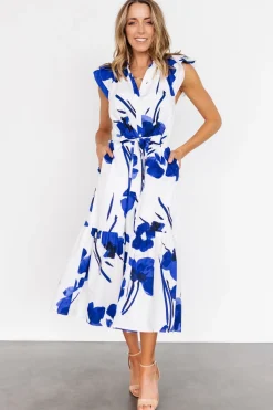 New Baltic Born Blakely Button Dress | White + Cobalt White+Cobalt