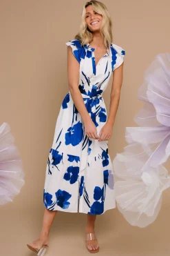 New Baltic Born Blakely Button Dress | White + Cobalt White+Cobalt