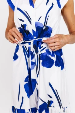 New Baltic Born Blakely Button Dress | White + Cobalt White+Cobalt