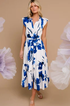 New Baltic Born Blakely Button Dress | White + Cobalt White+Cobalt