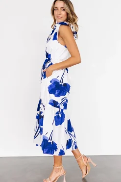 New Baltic Born Blakely Button Dress | White + Cobalt White+Cobalt