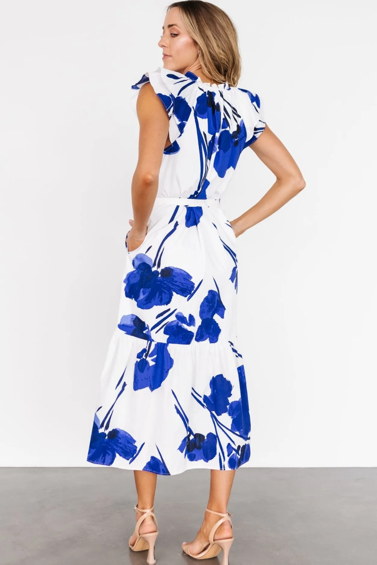 New Baltic Born Blakely Button Dress | White + Cobalt White+Cobalt