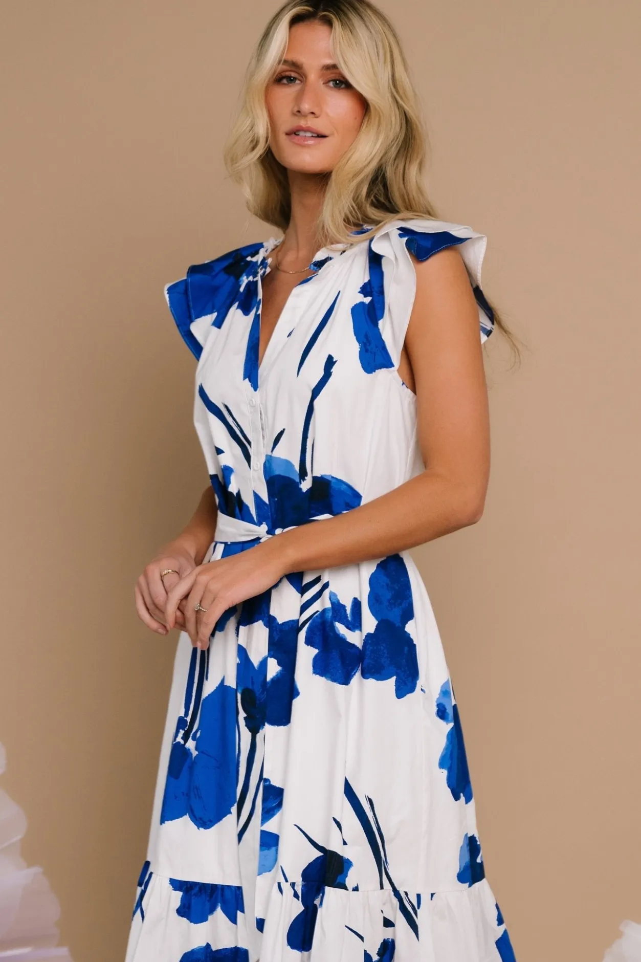 New Baltic Born Blakely Button Dress | White + Cobalt White+Cobalt