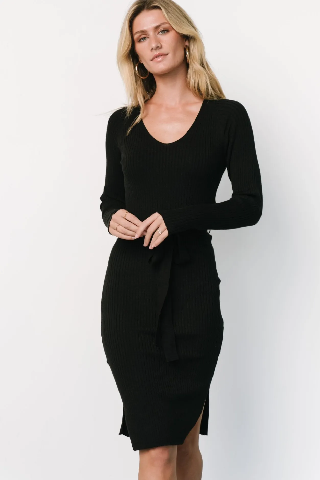 Clearance Baltic Born Blayne Ribbed Midi Dress | Black