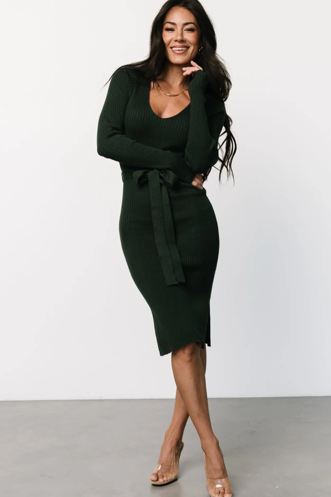 Clearance Baltic Born Blayne Ribbed Midi Dress | Emerald