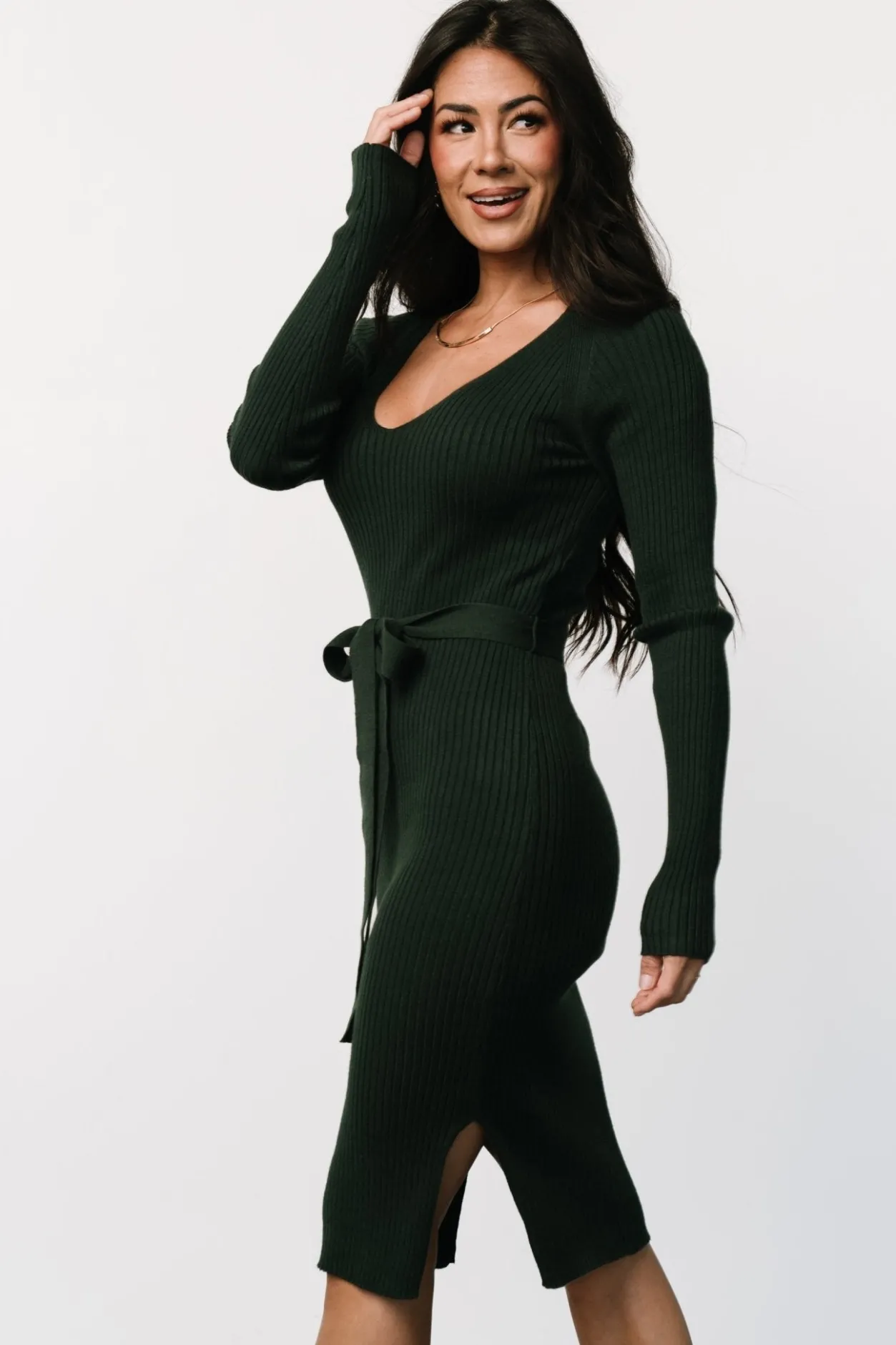 Clearance Baltic Born Blayne Ribbed Midi Dress | Emerald