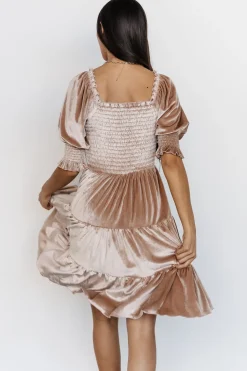 Hot Baltic Born Bliss Smocked Velvet Short Dress | Natural