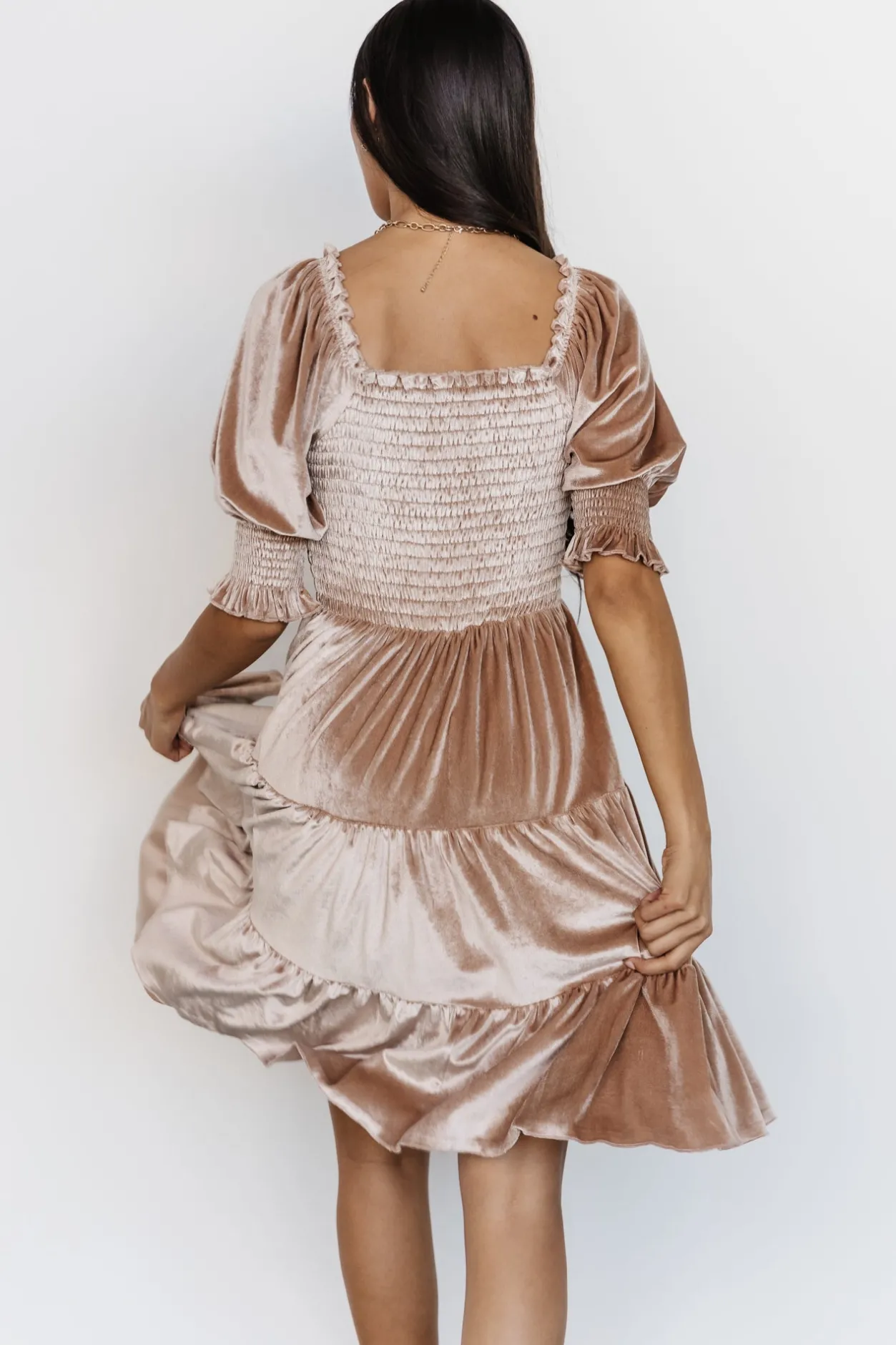 Hot Baltic Born Bliss Smocked Velvet Short Dress | Natural