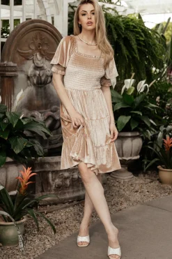 Hot Baltic Born Bliss Smocked Velvet Short Dress | Natural