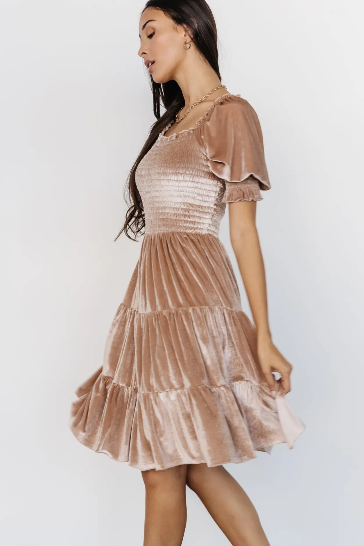 Hot Baltic Born Bliss Smocked Velvet Short Dress | Natural