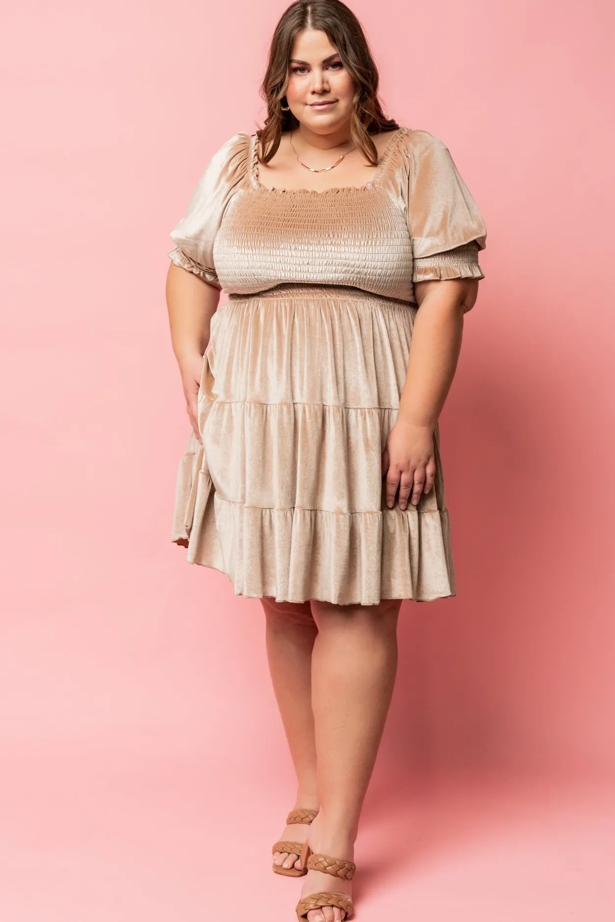 Hot Baltic Born Bliss Smocked Velvet Short Dress | Natural