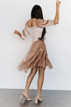 Hot Baltic Born Bliss Smocked Velvet Short Dress | Natural
