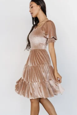 Hot Baltic Born Bliss Smocked Velvet Short Dress | Natural