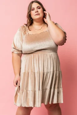 Hot Baltic Born Bliss Smocked Velvet Short Dress | Natural