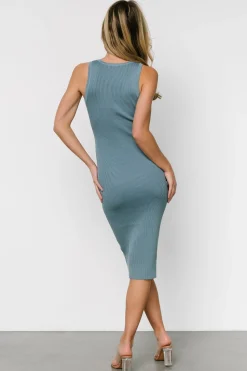 Hot Baltic Born Bobbie Snap Button Midi Dress | Dusty Blue DustyBlue