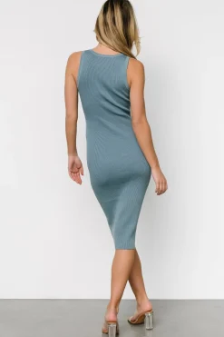 Hot Baltic Born Bobbie Snap Button Midi Dress | Dusty Blue DustyBlue