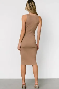 Hot Baltic Born Bobbie Snap Button Midi Dress | Light Mocha LightMocha