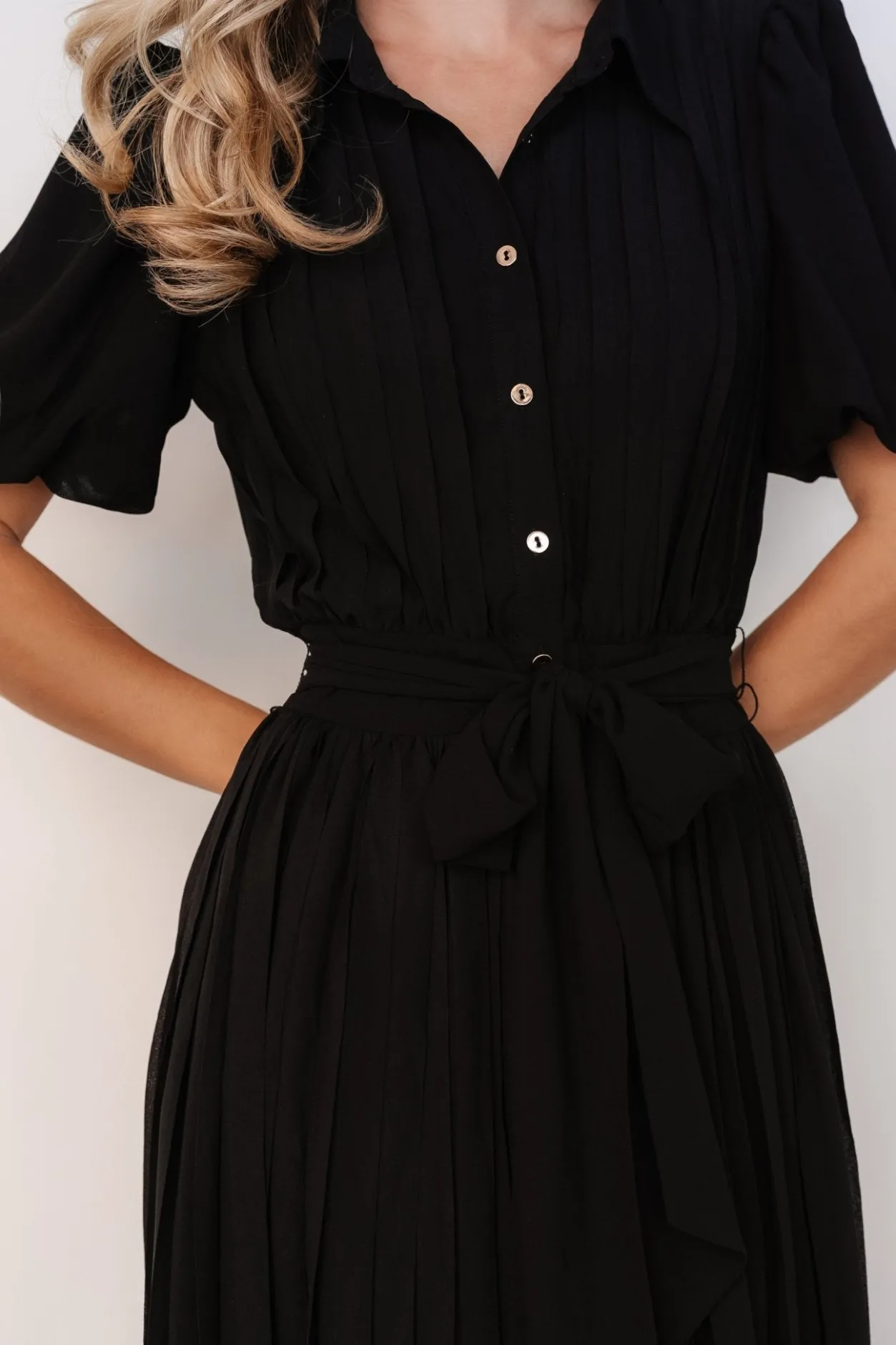 Clearance Baltic Born Boston Pleated Button Dress | Black