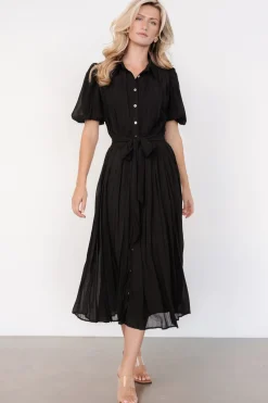 Clearance Baltic Born Boston Pleated Button Dress | Black