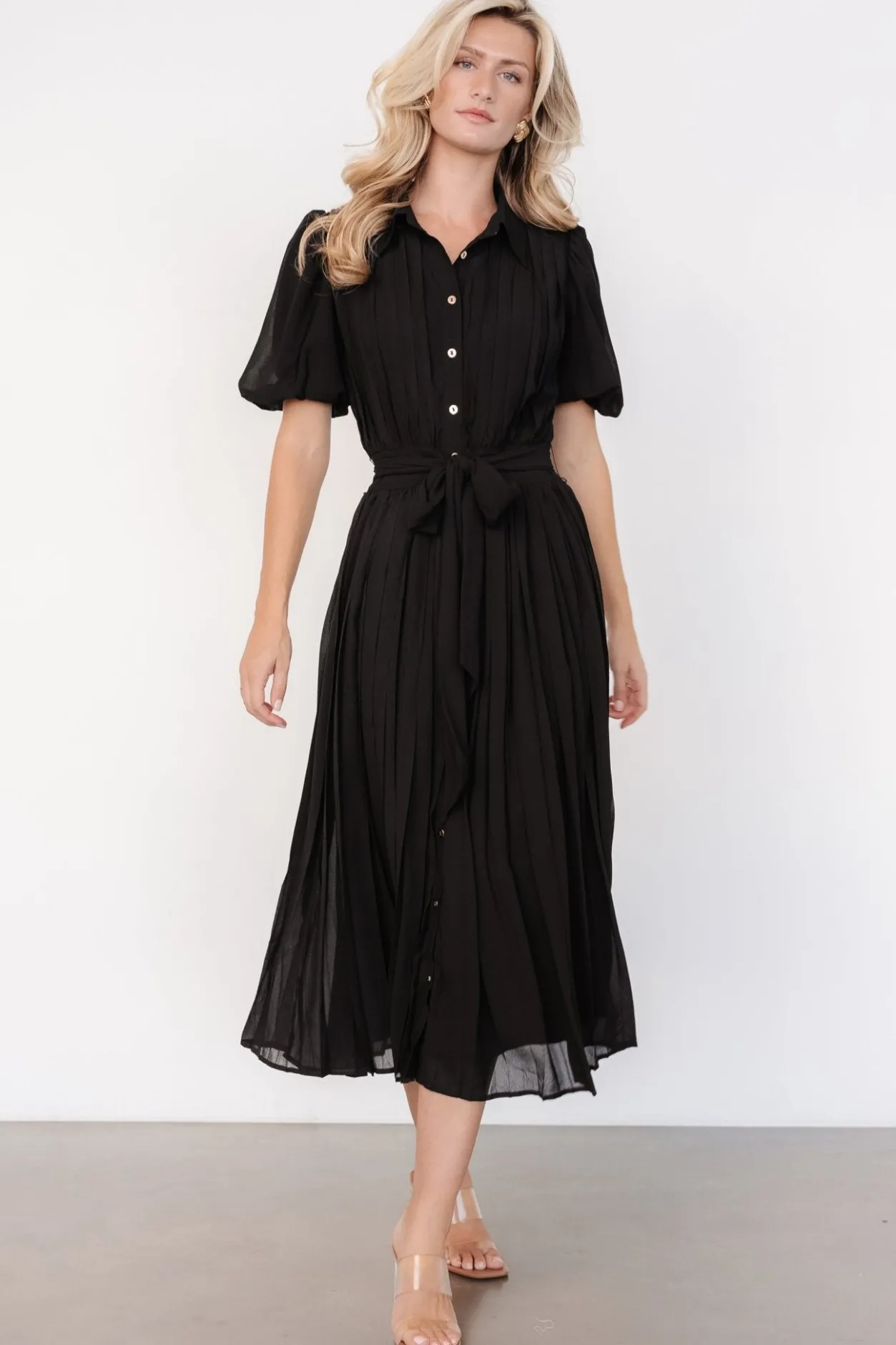 Clearance Baltic Born Boston Pleated Button Dress | Black