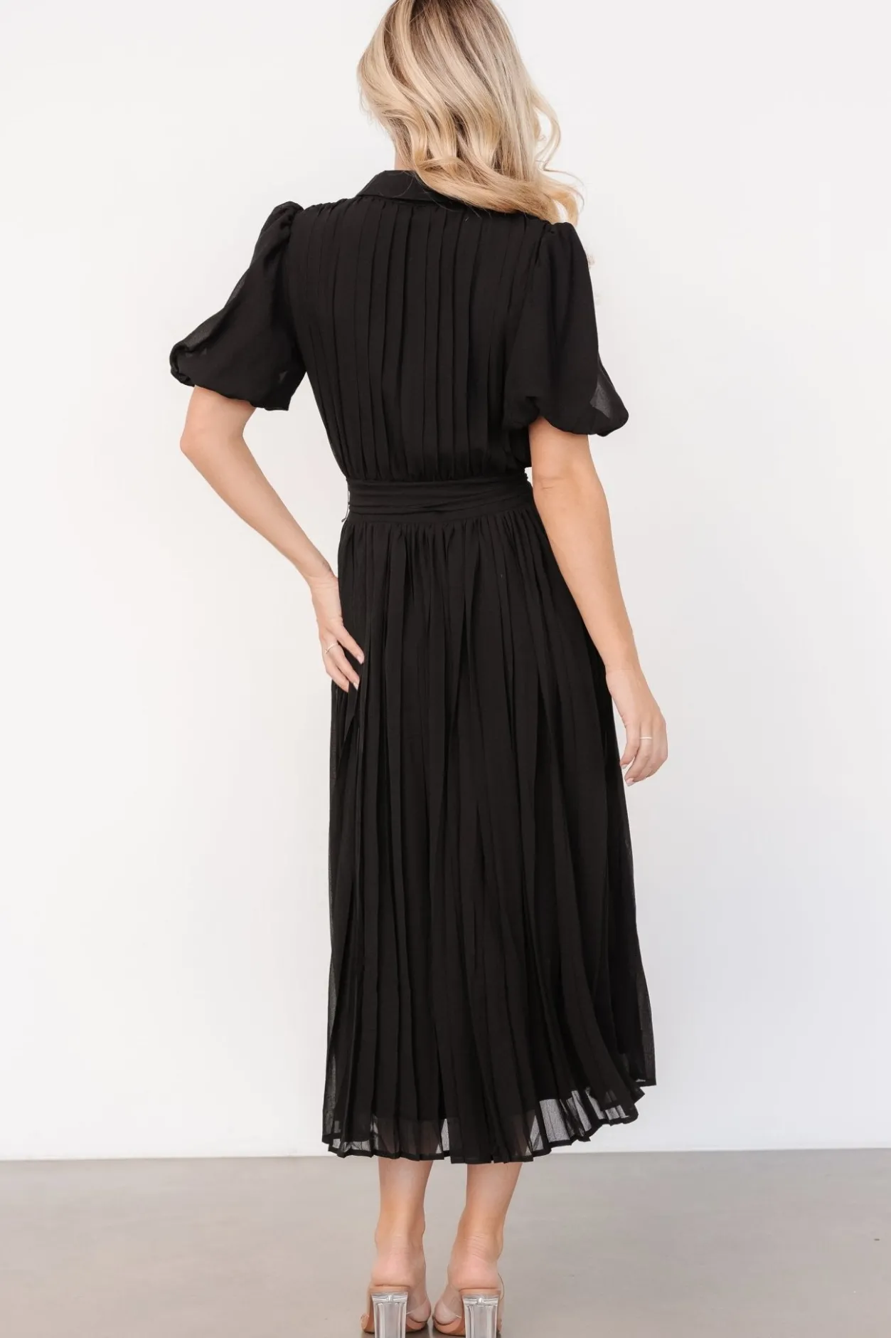 Clearance Baltic Born Boston Pleated Button Dress | Black