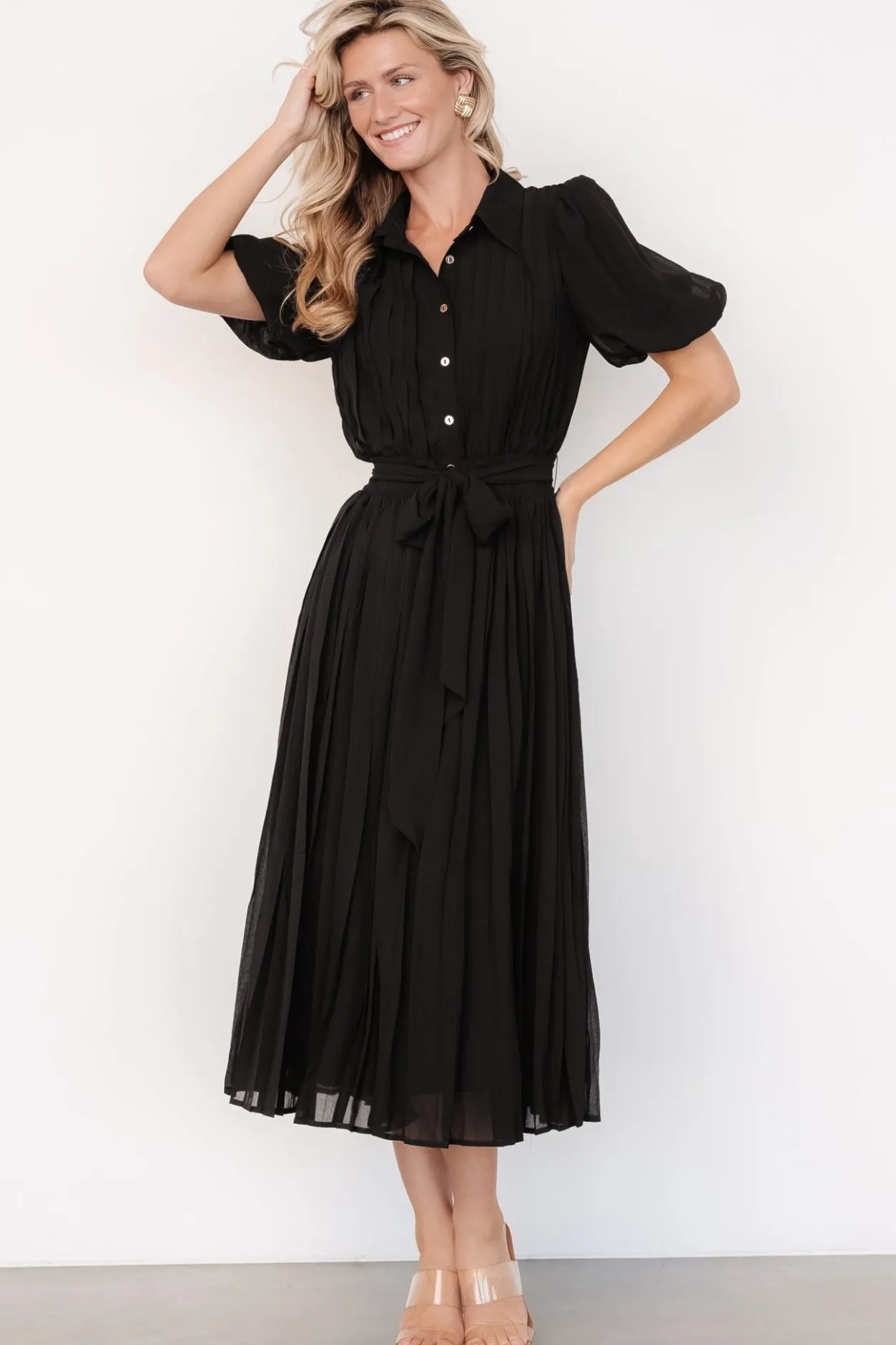 Clearance Baltic Born Boston Pleated Button Dress | Black