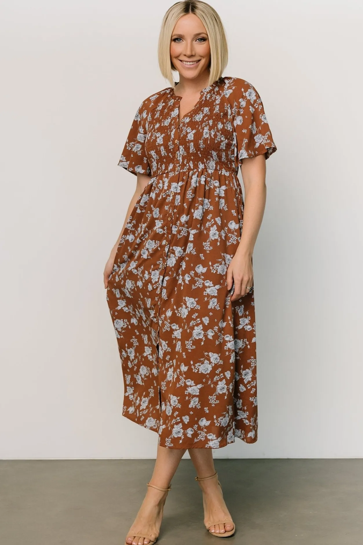 Clearance Baltic Born Botega Midi Dress | Brown + Blue Brown+Blue