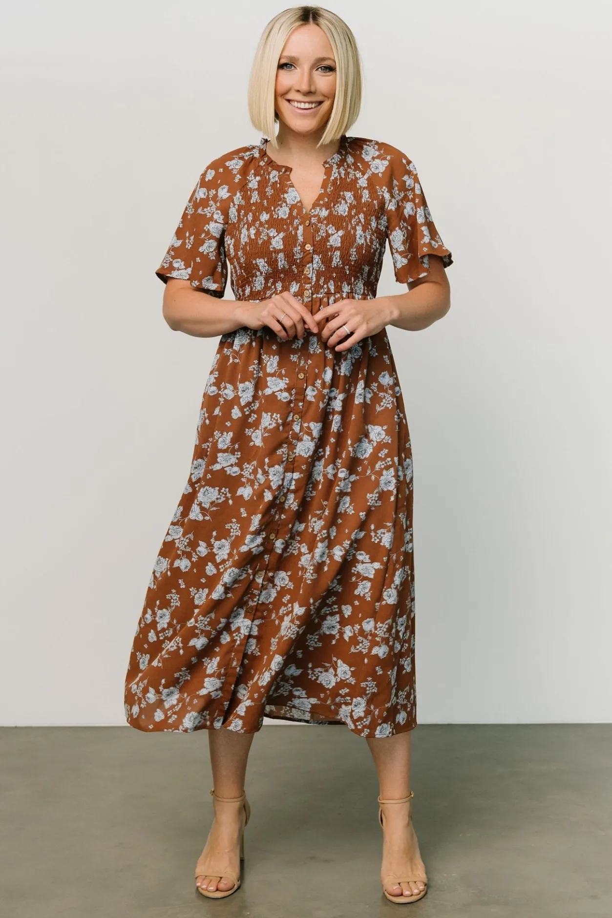 Clearance Baltic Born Botega Midi Dress | Brown + Blue Brown+Blue