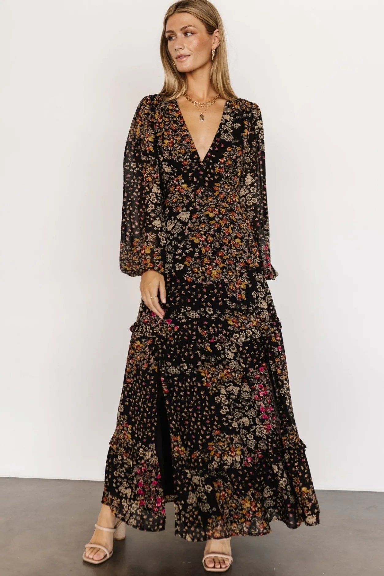 Online Baltic Born Bowman Deep V Maxi Dress | Black Multi BlackMulti